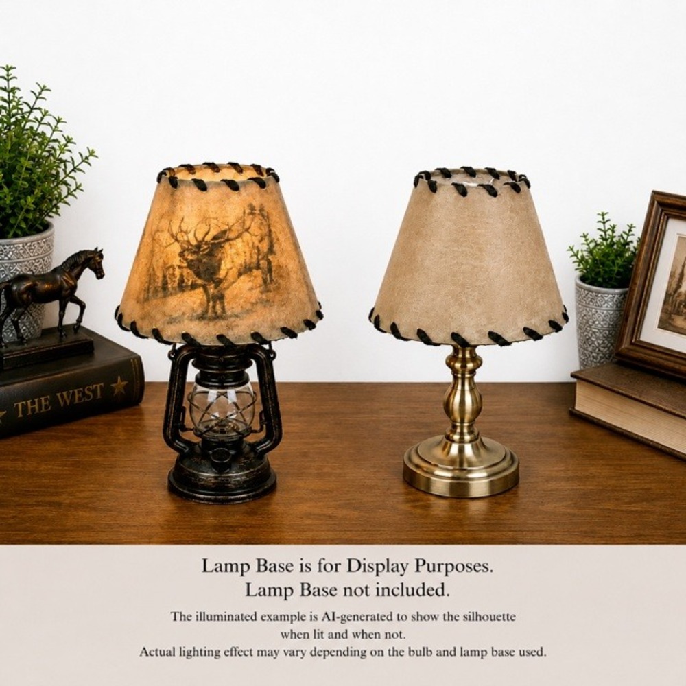 Vintage‎ Elk Silhouette Clip-On Lampshade 4.5" Rustic Leather Laced Cabin